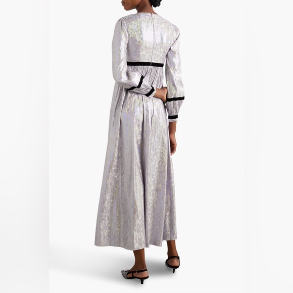 NEW with Tags Batsheva Shimmering Silver Holographic Dress with Black Trim - Picture 3 of 5